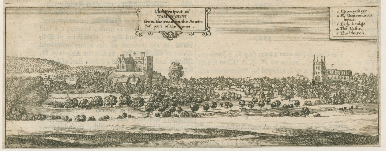 Tamworth - Panorama: gravure, nd [17e eeuw] door William Dugdale
