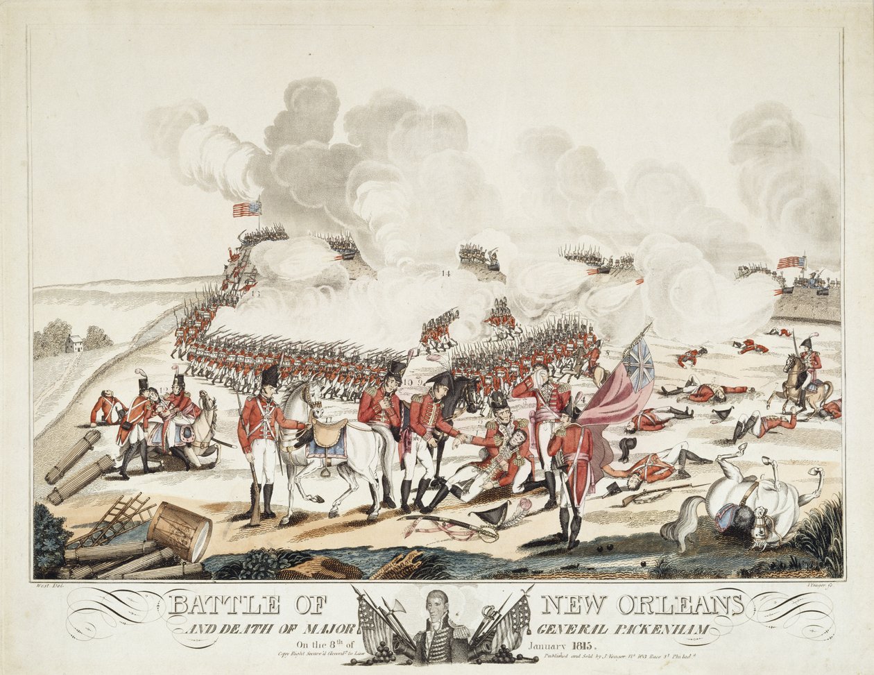 Slag bij New Orleans en de dood van generaal-majoor Packenham door William Edward (after) West