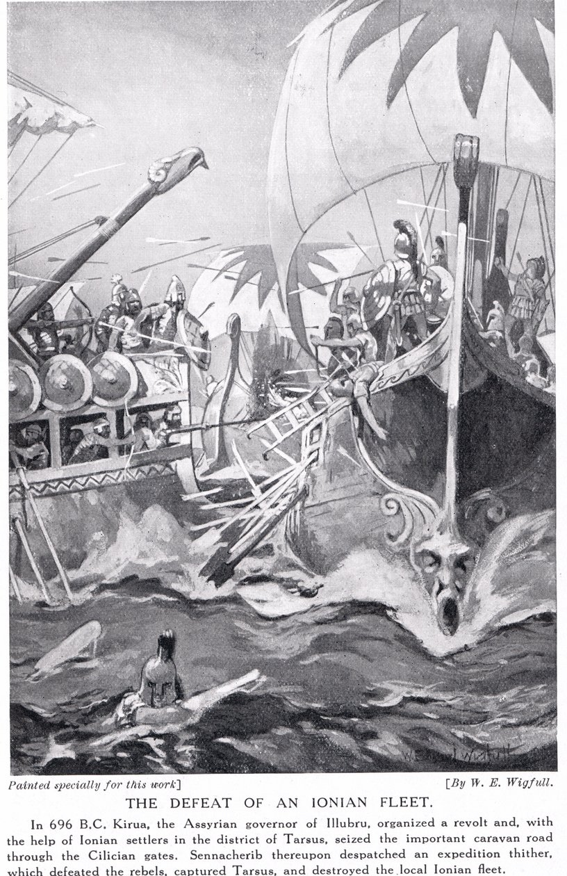 De nederlaag van een Ionische vloot, illustratie uit 