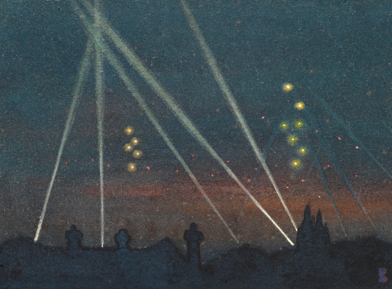 Schijnwerpers Tijdens een Bombardement door William Ernest Buchanan