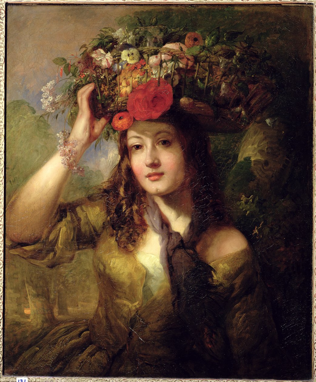 Miss Lewis als bloemenmeisje (olieverf op doek) door William Etty
