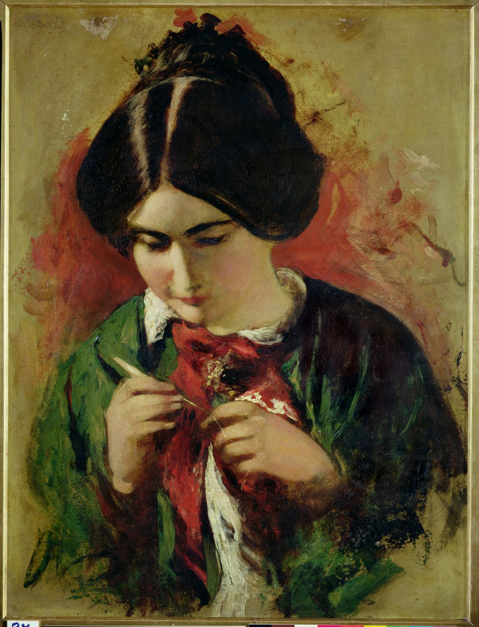 Studie voor de haakwerkster, Miss Mary Ann Purdon (olieverf op paneel) door William Etty