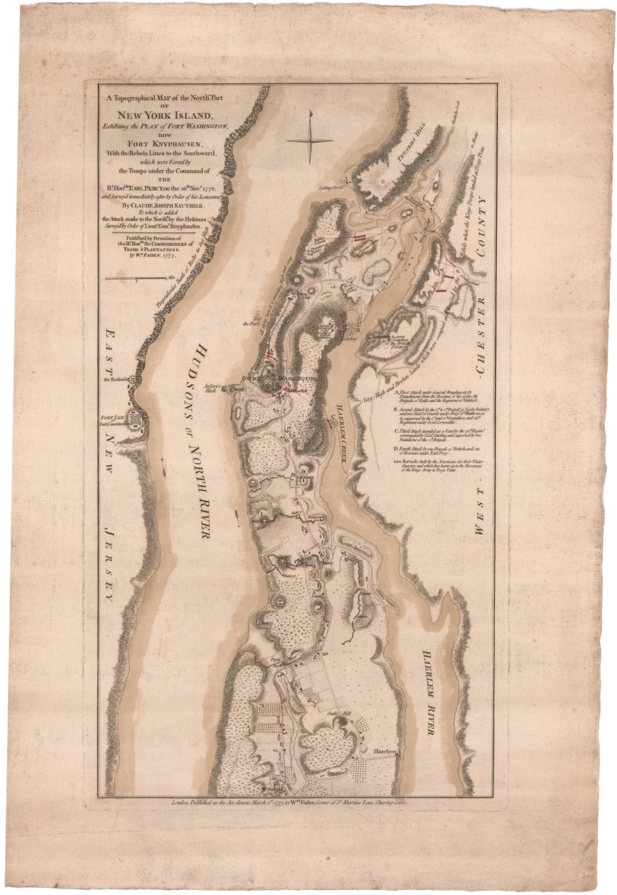 Een Topografische Kaart van het Noordelijke Deel van New York Island door Sauthier door William Faden