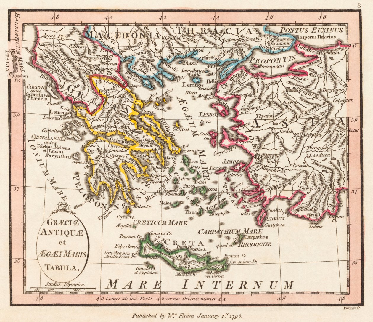 Oude Griekenland. Egeïsche Zee. Klein-Azië. Kaart. door William Faden