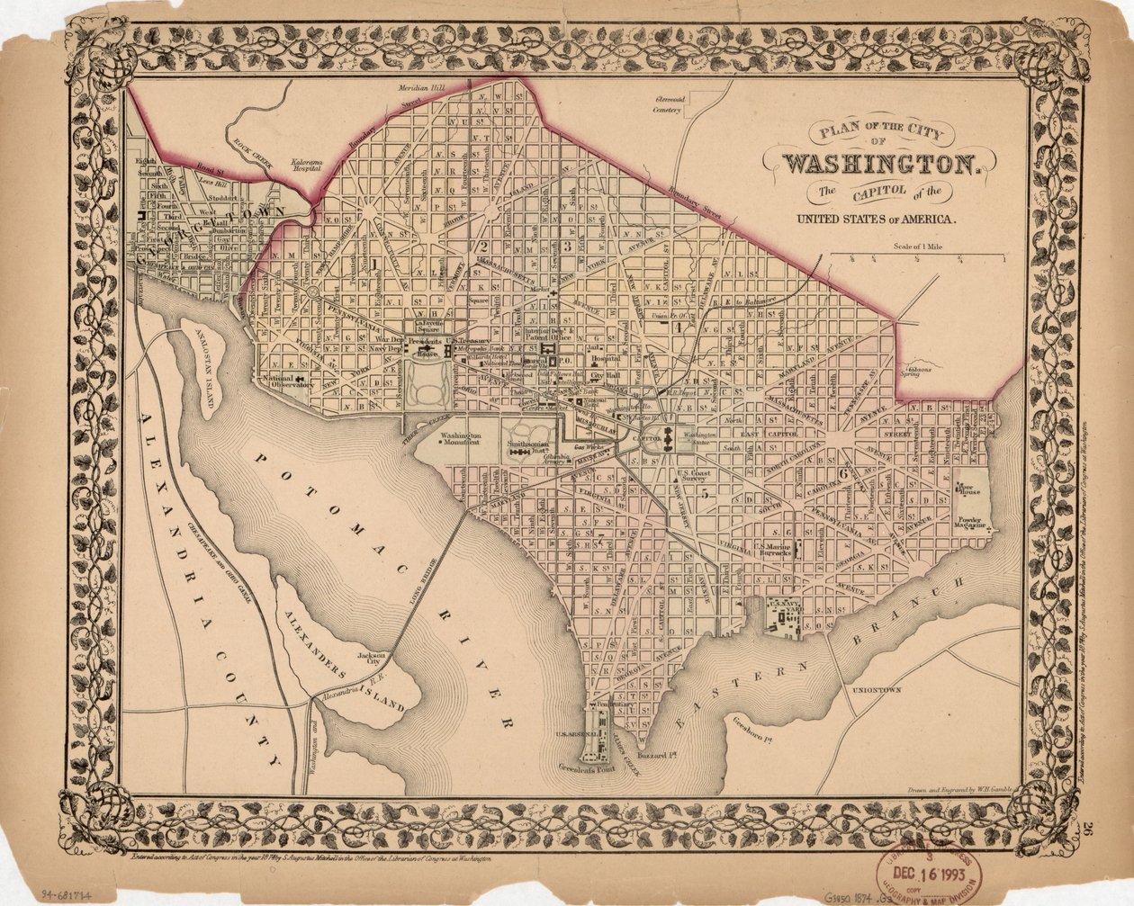 Plan van de stad Washington - de hoofdstad van de Verenigde Staten van Amerika door William Gamble