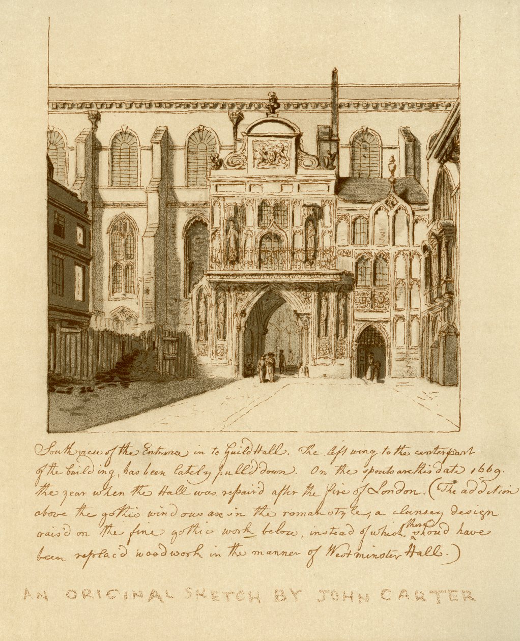 Zuidelijke aanblik van de ingang van Guildhall, City of London, 18e eeuw door William Griggs