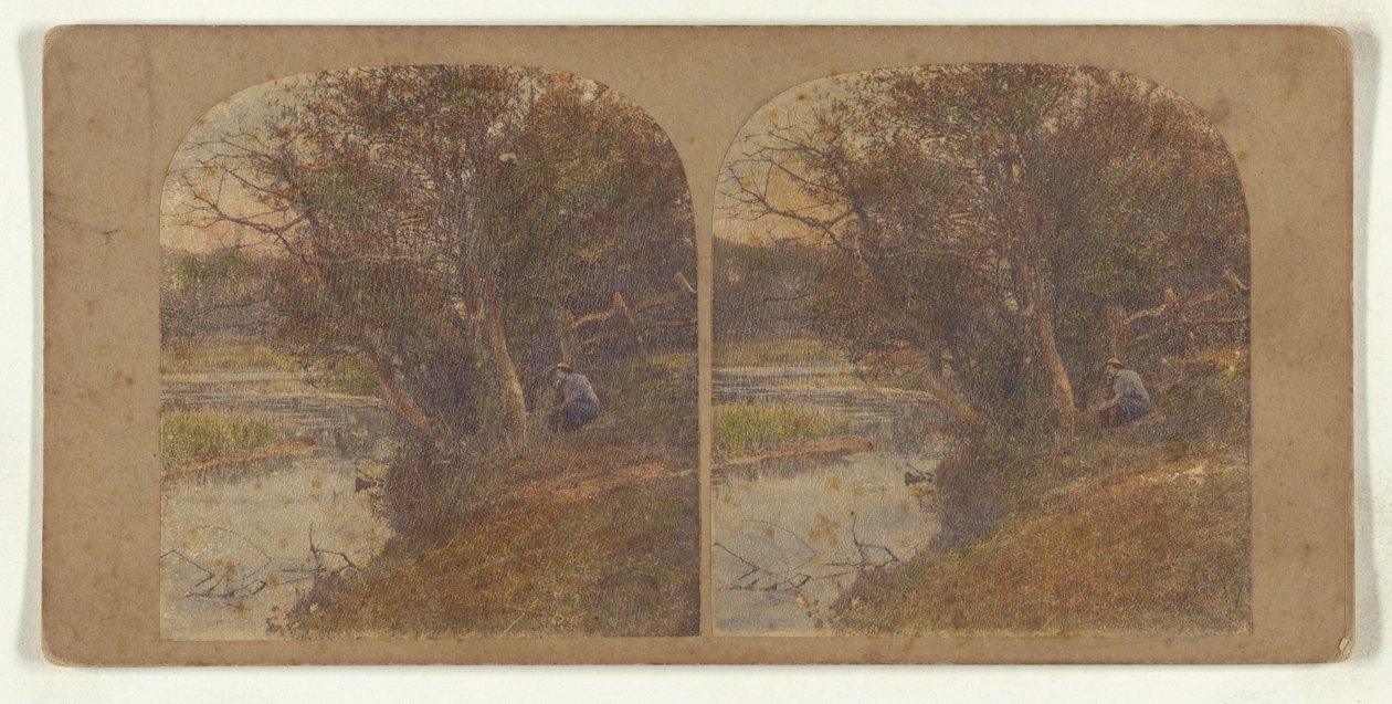 [Man in peinzende bui zittend aan rivieroever]. door William Grundy