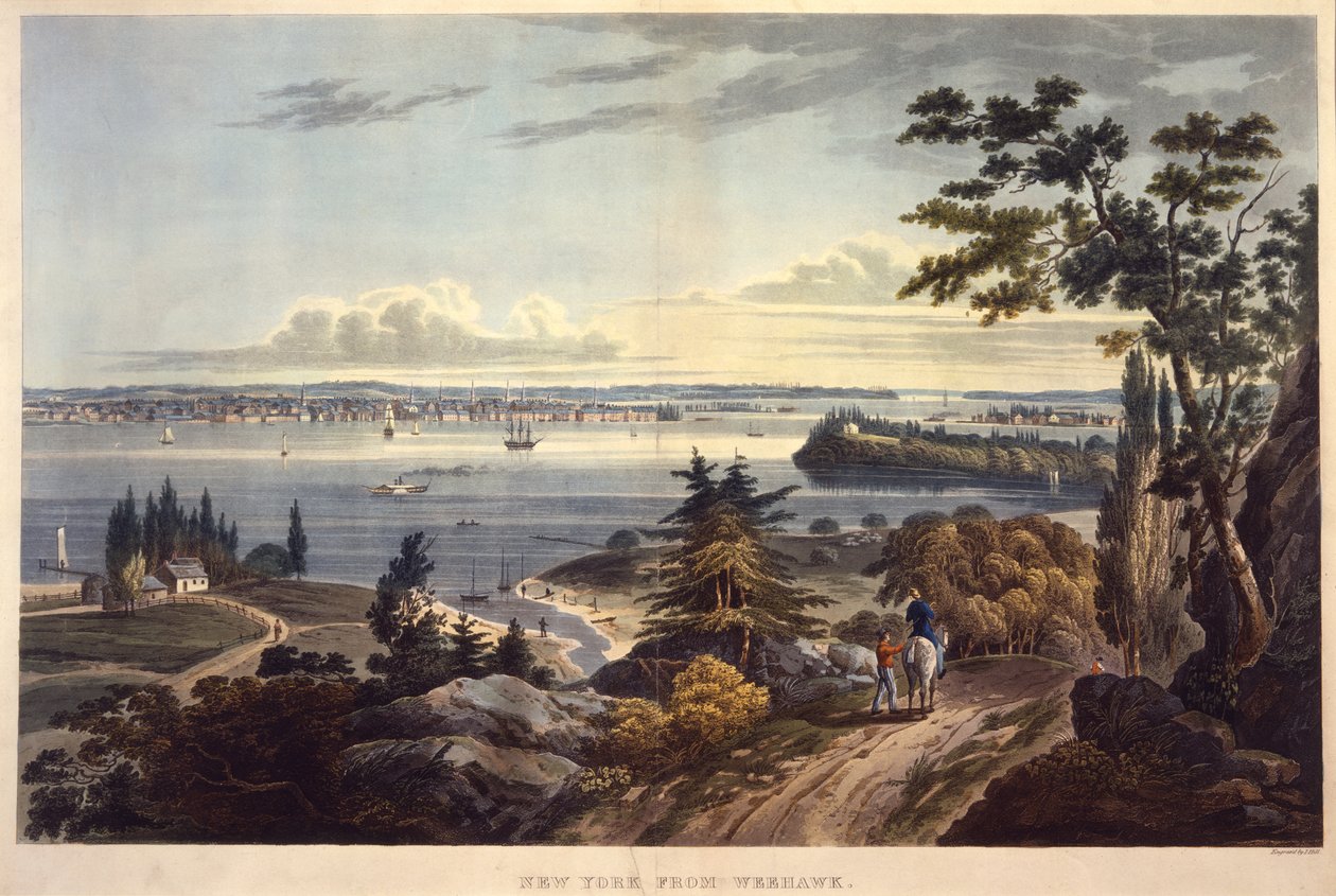 New York vanuit Weehawken, gegraveerd door John Hill door William Guy Wall