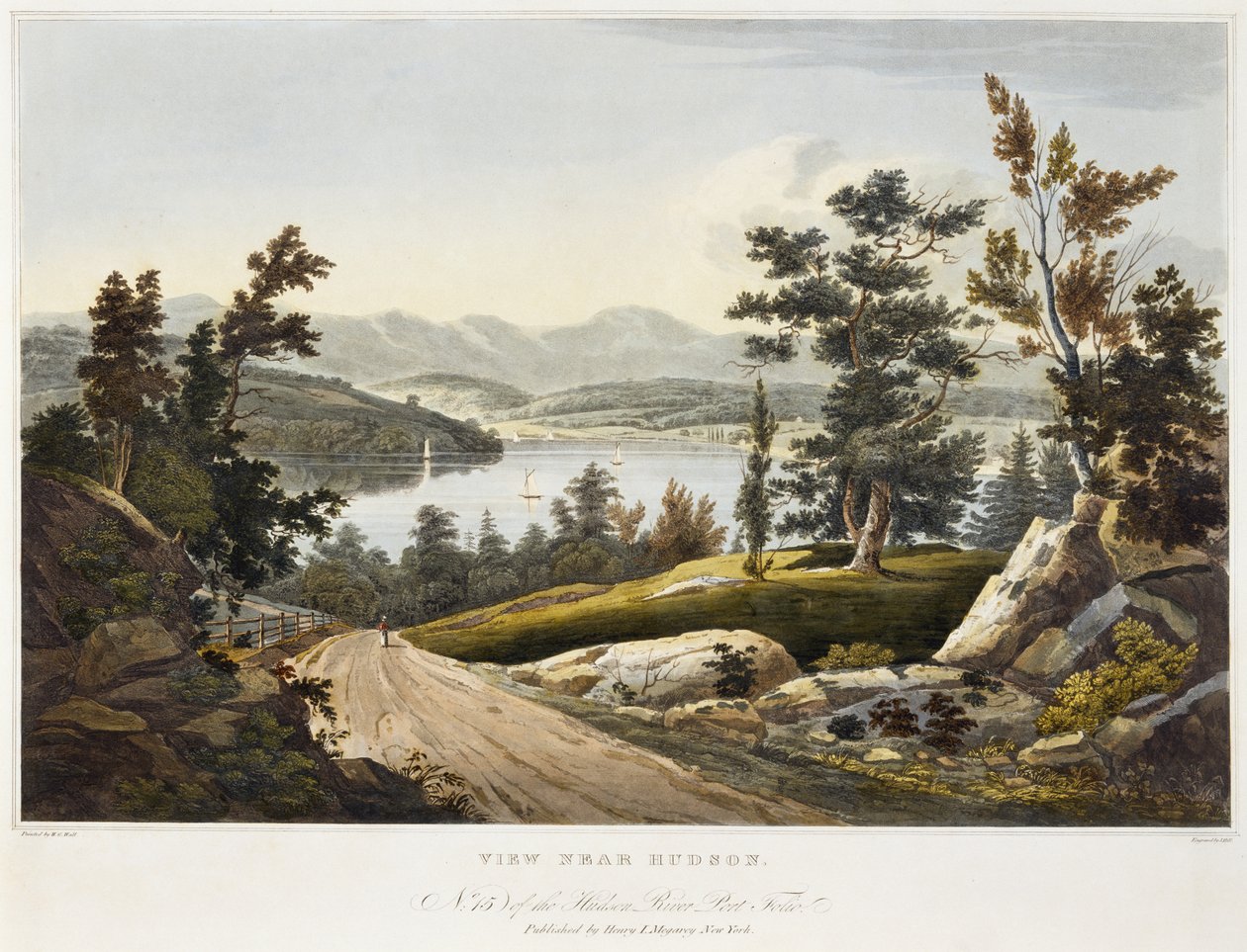 Uitzicht nabij Hudson, 1822 door William Guy after Wall