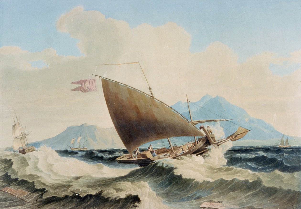 Zicht op het Eiland Lipari en een Maltese Speronare door William H. Burnett