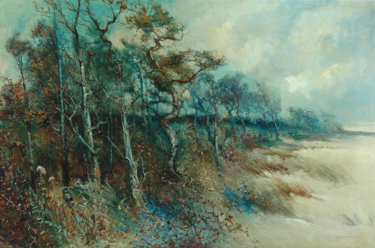 Bomen in een zanderig landschap, Heysham, 1915 door William H. Parkinson