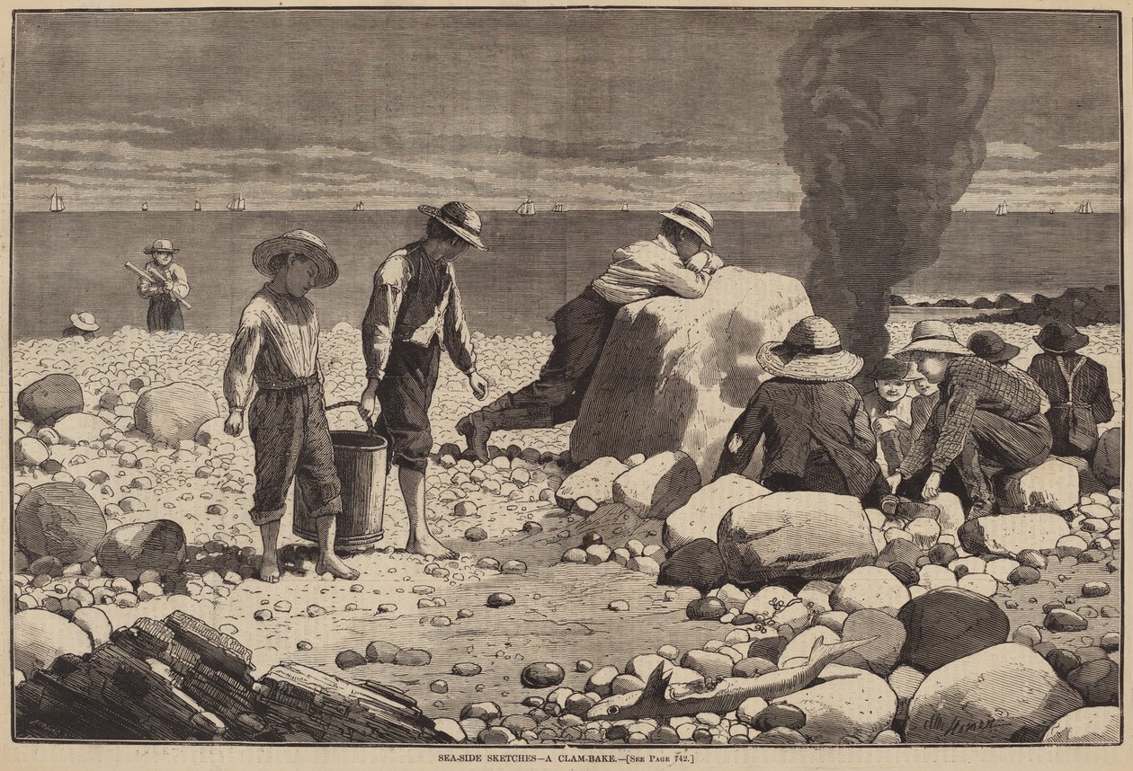 Schetsen aan Zee - Een Clam-Bake door William H. Redding after Winslow Homer