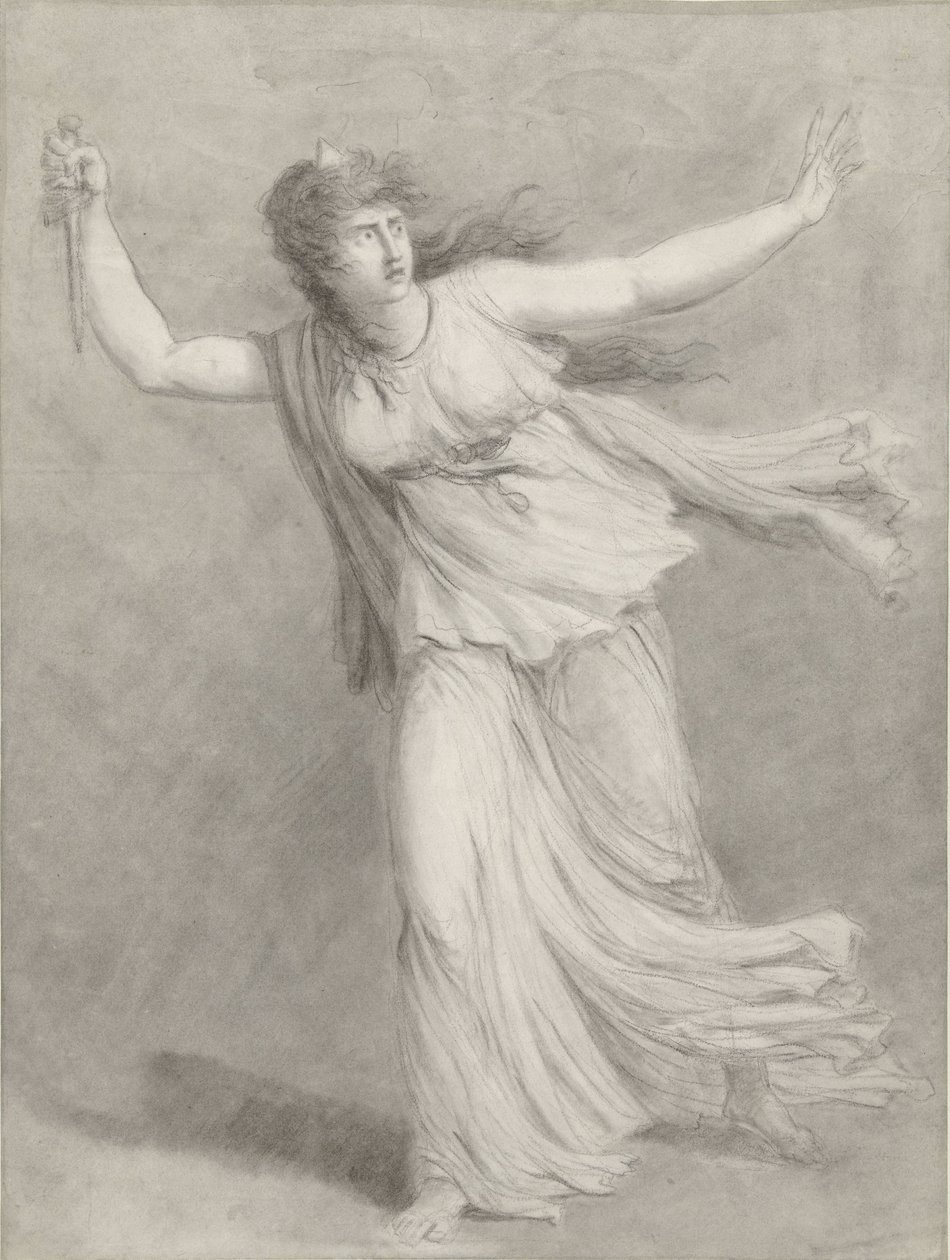 Toneelspeelster Sarah Siddons in de rol van Euphrasia door William Hamilton