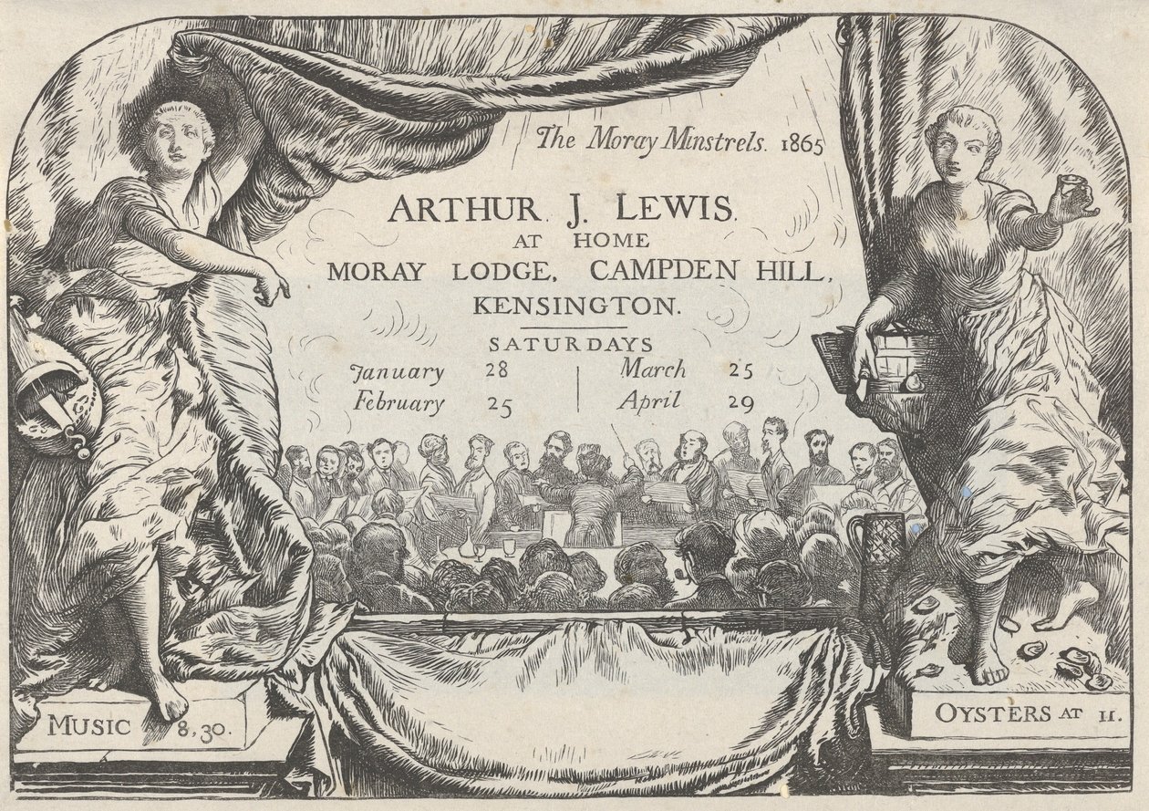 De Moray Minstrels Uitnodigingskaart van Arthur James Lewis door William Harcourt Hooper
