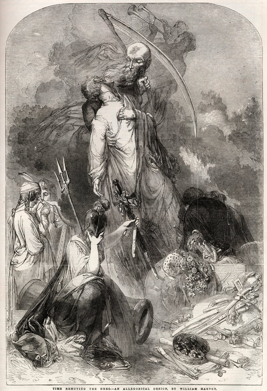 Allegorie op de dood van Arthur Wellesley (1769-1852), Hertog van Wellington - tekening door William Harvey door William Harvey