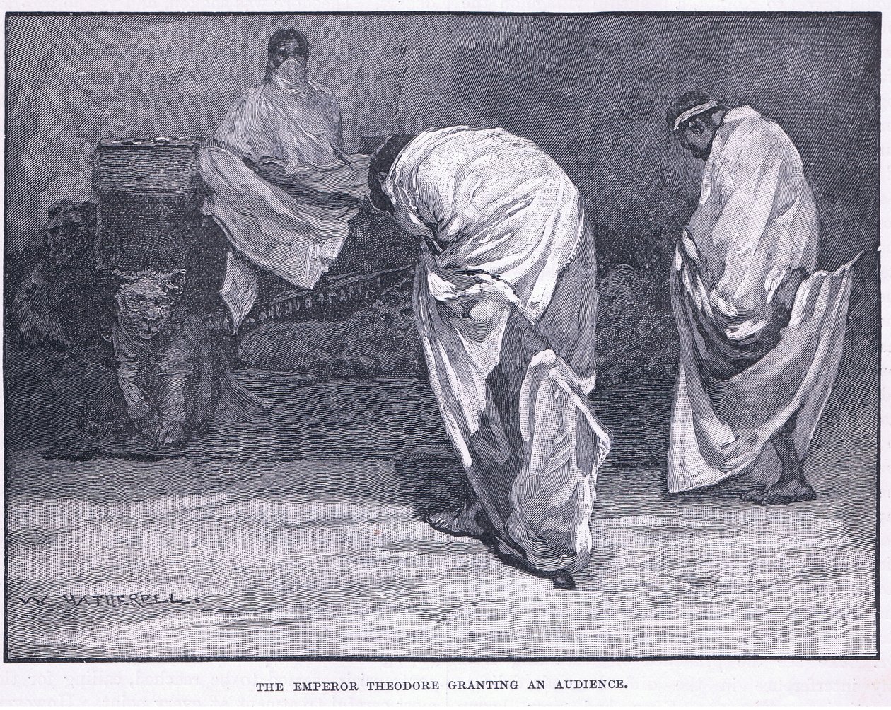 De keizer Theodore verleent een audiëntie door William Hatherell