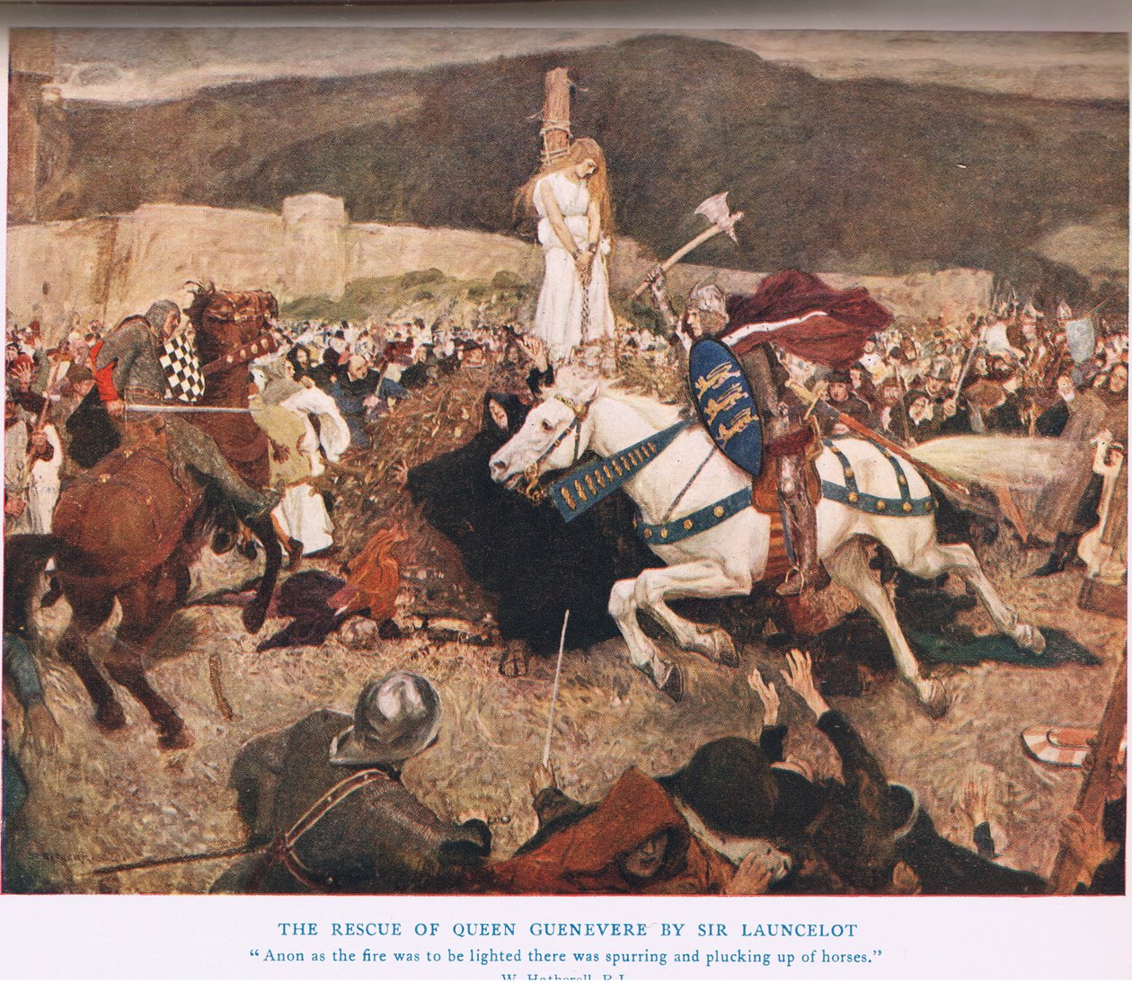 De redding van koningin Guinevere door Sir Lancelot, illustratie uit 