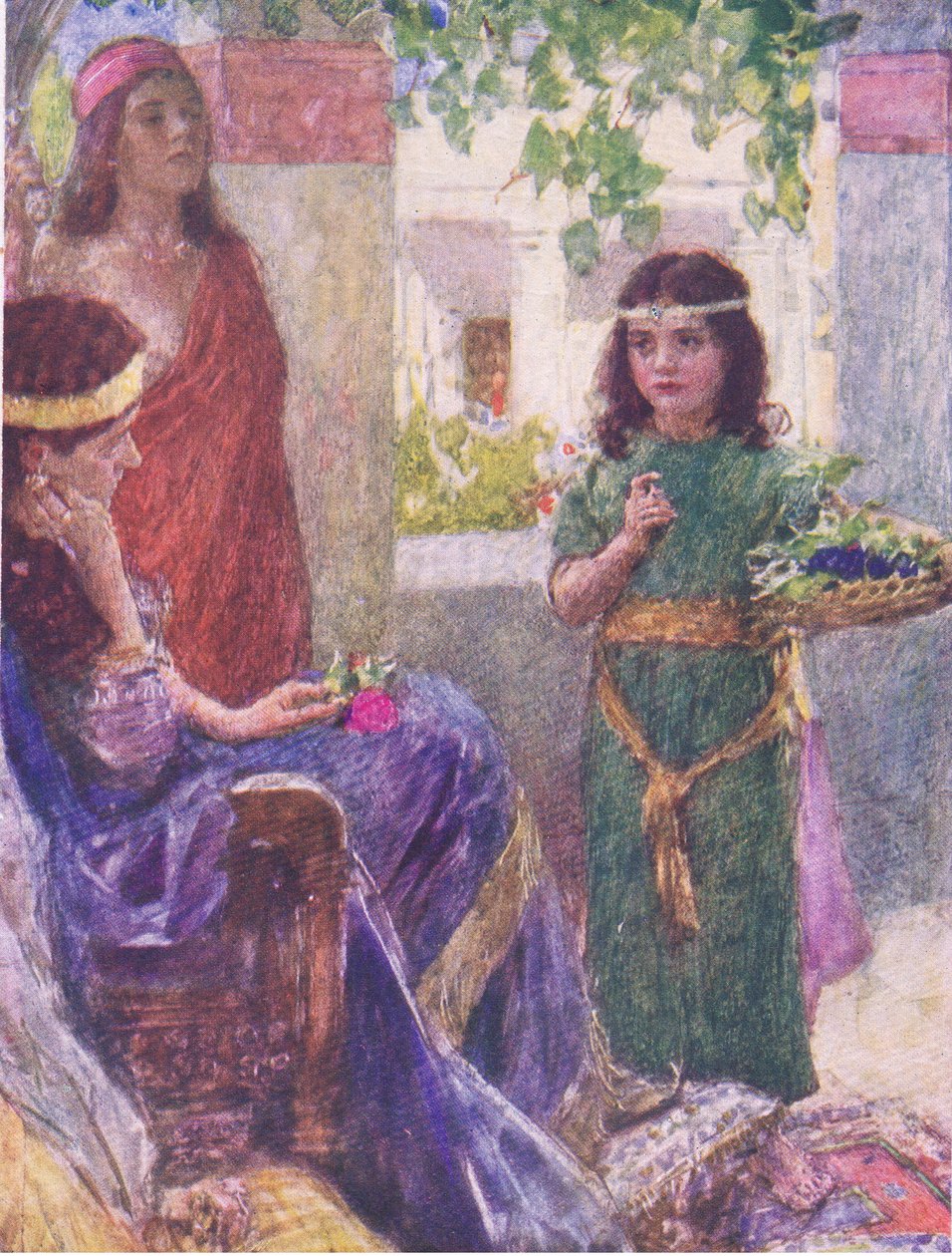 Het dienstmeisje van de vrouw van Naäman, uit Het Bijbelverhaal gepubliceerd door Hodder & Stoughton, ca. 1930 door William Hatherell