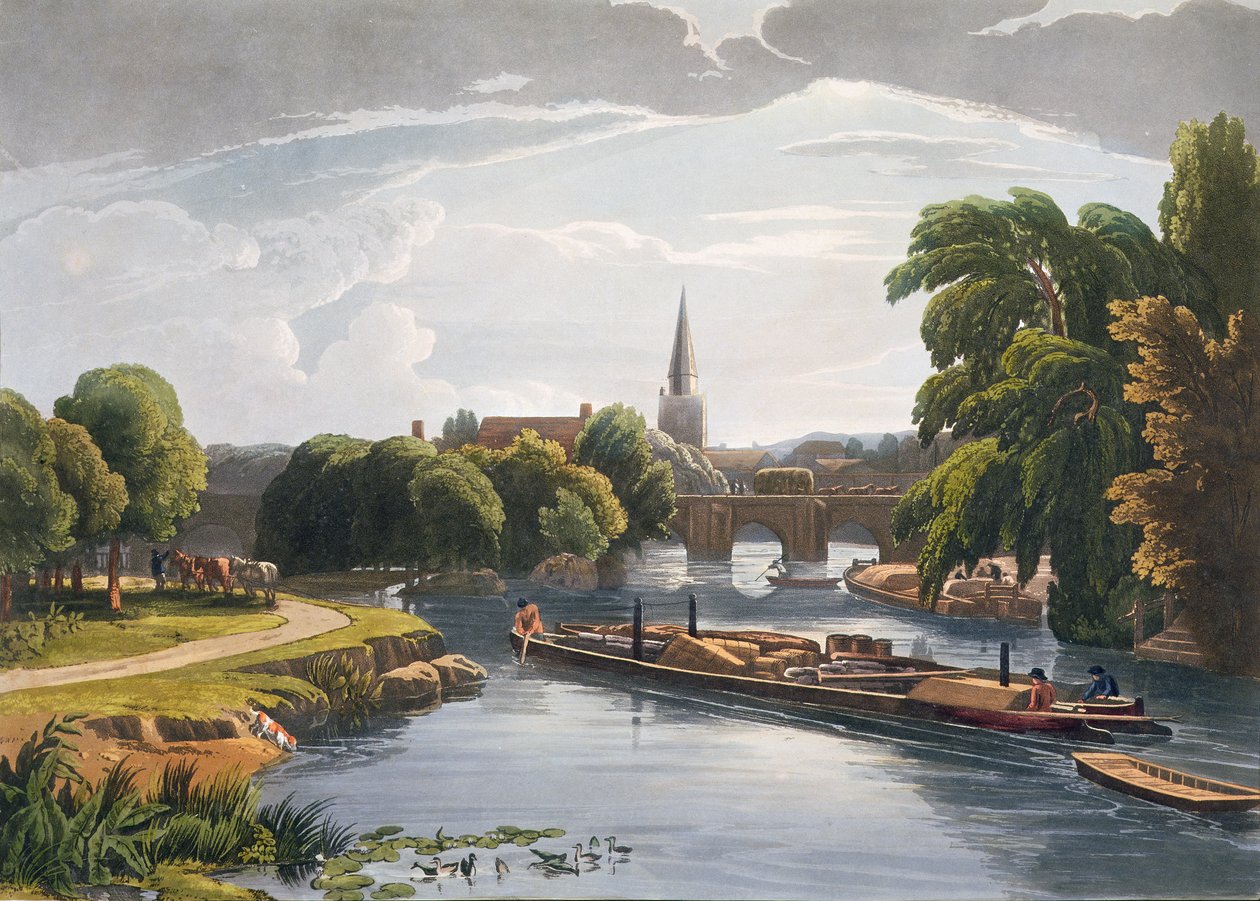 Abingdon Brug en Kerk, gegraveerd door Robert Havell de Jongere (1793-1878) gepubliceerd 1818 door William Havell