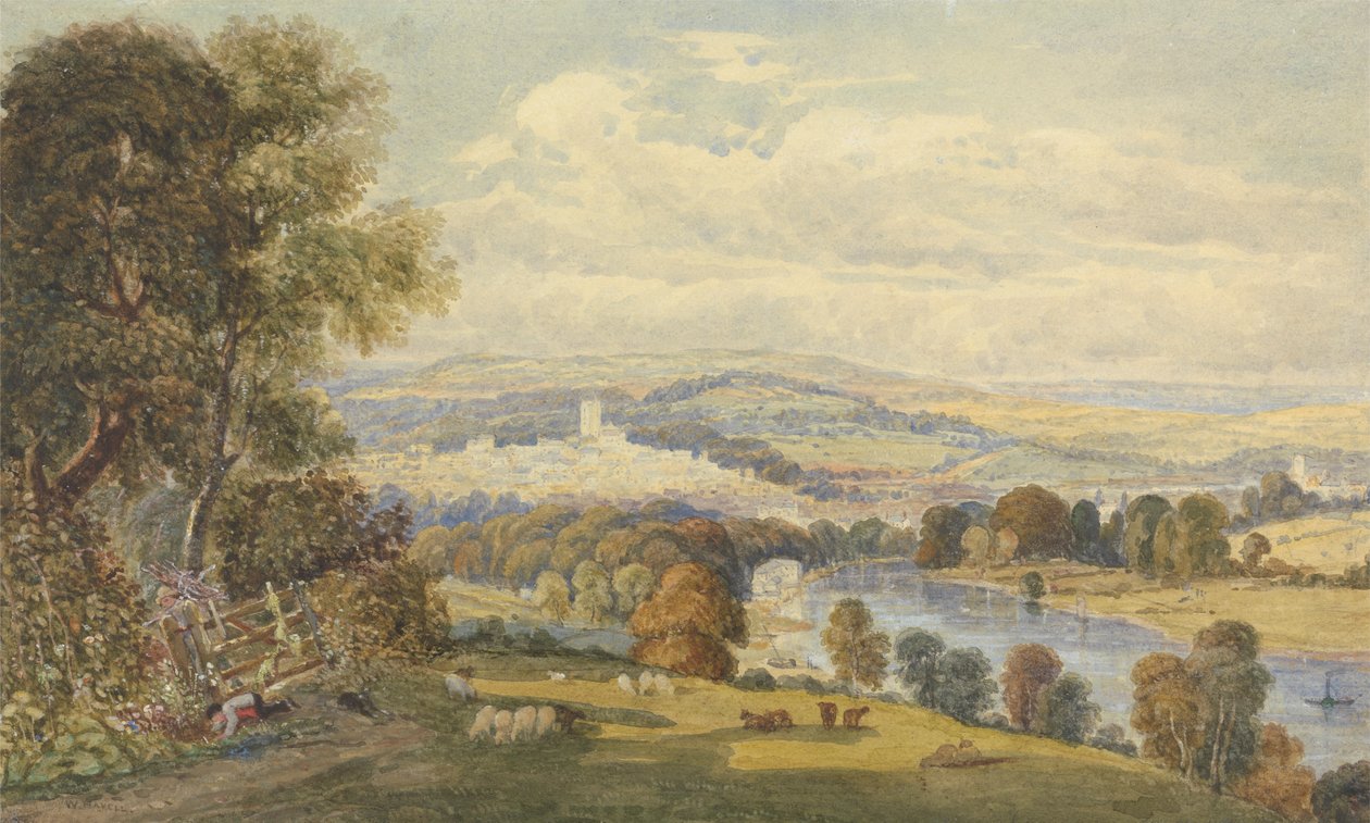 Uitzicht op Totnes, Devon door William Havell