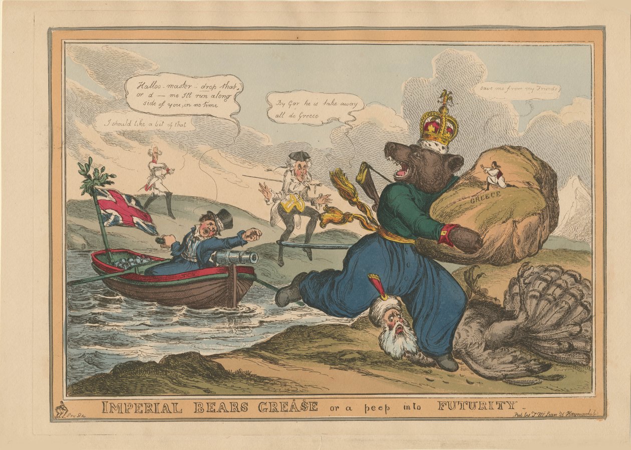 Keizerlijke berenvet Griekenland of een blik in de toekomst. Karikatuur over de Russisch-Turkse oorlog, 1828 door William Heath