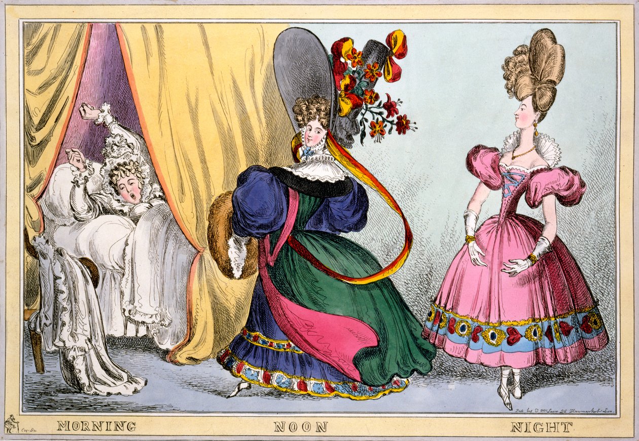 Ochtend Middag Nacht, ca.1828 (handgekleurde gravure) door William Heath