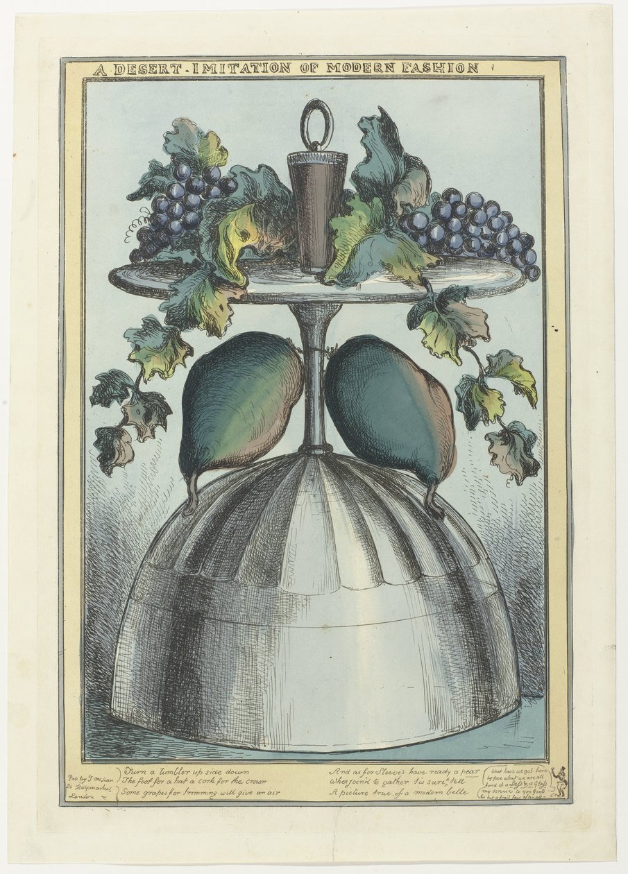 Omgekeerde coupe met kurk, druiven en ranken op de voet en peren aan de steel door William Heath