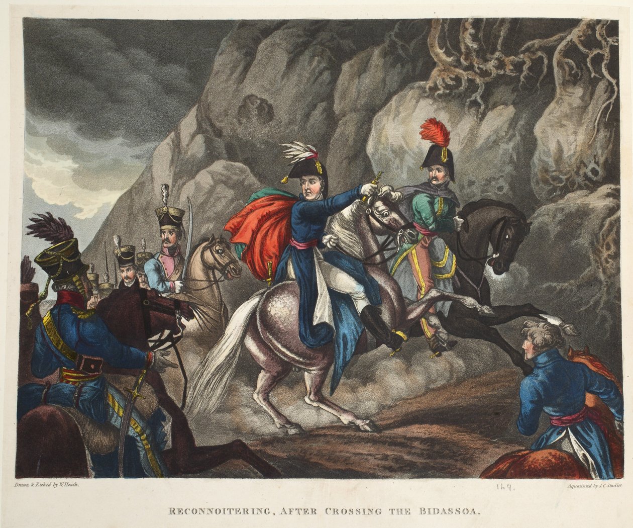 Verkennen, na het oversteken van de Bidassoa, aquatint door J.C. Stadler, uitgegeven door Tegg, april 1818 door William Heath