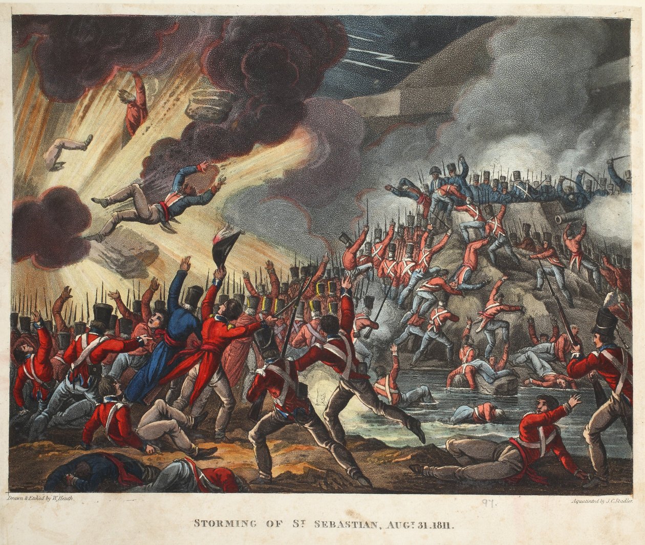 Bestorming van St. Sebastian 31 aug 1811, aquatint door J.C. Stadler, uitgegeven door Tegg, apr 1818 door William Heath