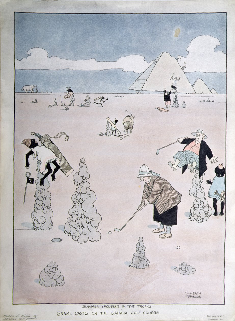 Zomerproblemen in de tropen - Slang op de Sahara-golfbaan door William Heath Robinson