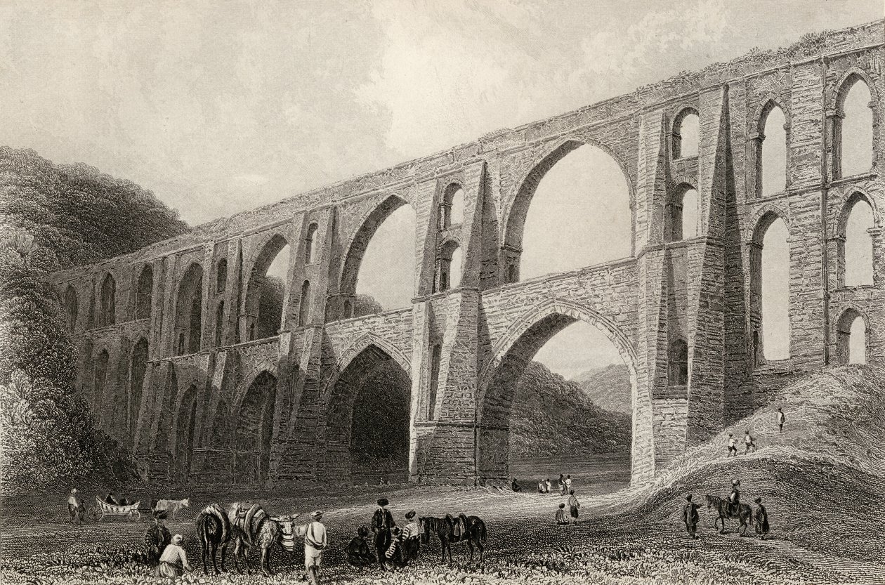 Aquaduct van keizer Valens, nabij Pyrgo, Turkije, gegraveerd door R. Wallis door William Henry Bartlett