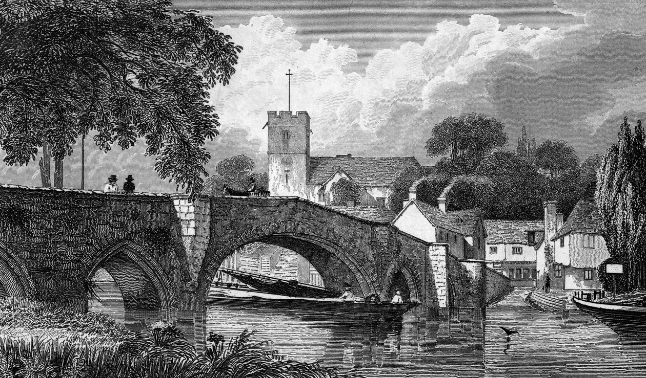 Aylesford Kerk en Brug, gegraveerd door B. Winkles, gepubliceerd 1829 door William Henry Bartlett