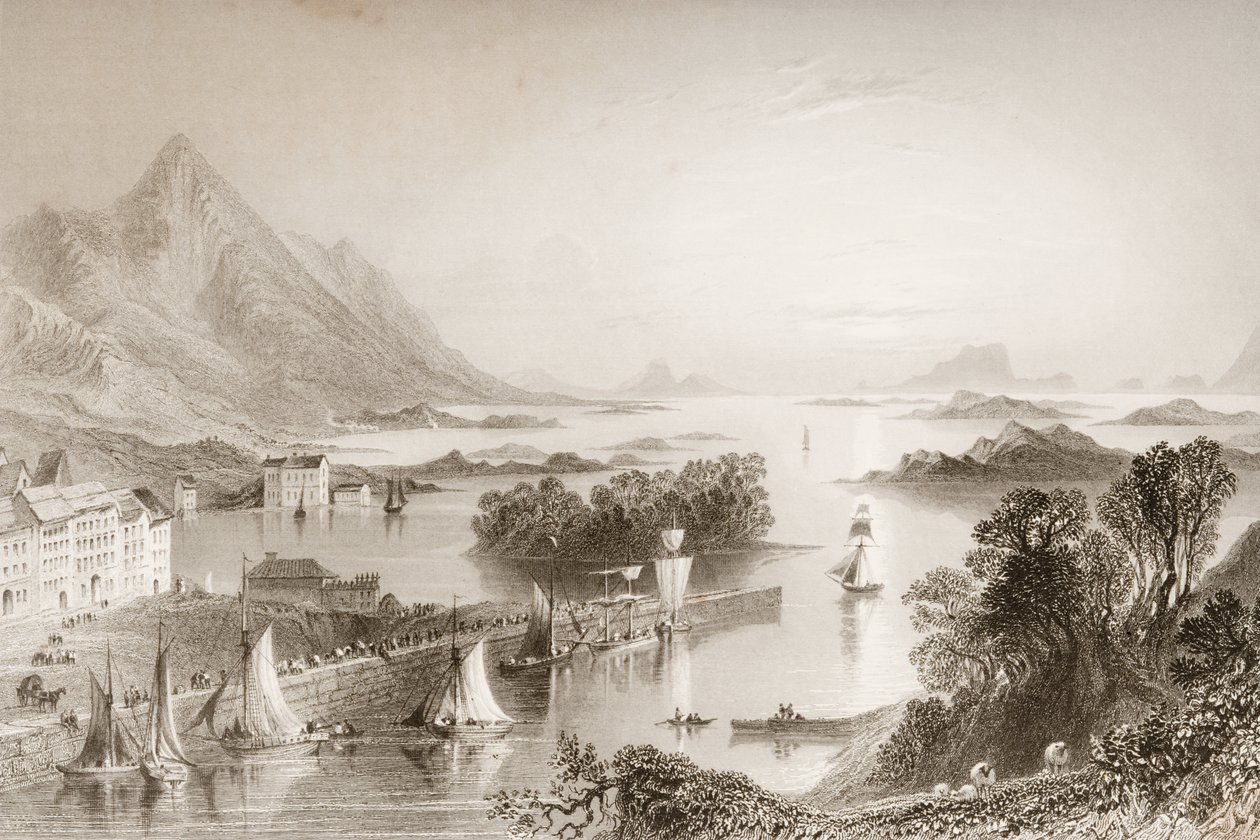 Clew Bay gezien vanaf Westport, County Mayo, uit 