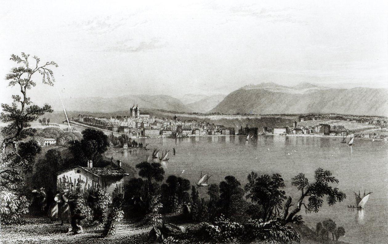 Genève vanuit Coligny, gegraveerd door Robert Wallis door William Henry Bartlett