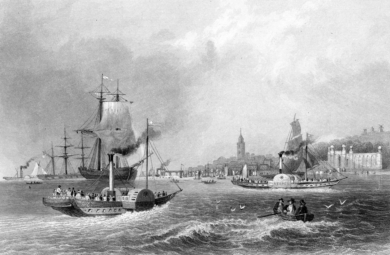 Gravesend, gegraveerd door H. Adlard, gepubliceerd in 