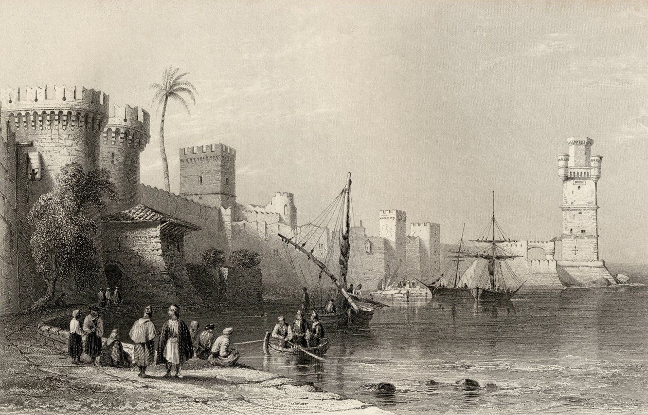 Haven van Rhodos, Griekenland, gegraveerd door J.C. Armytage door William Henry Bartlett