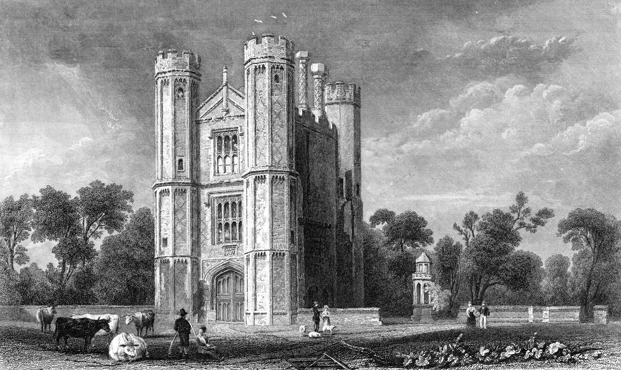 Leighs Priory, Essex, gegraveerd door E. Young, 1832 door William Henry Bartlett