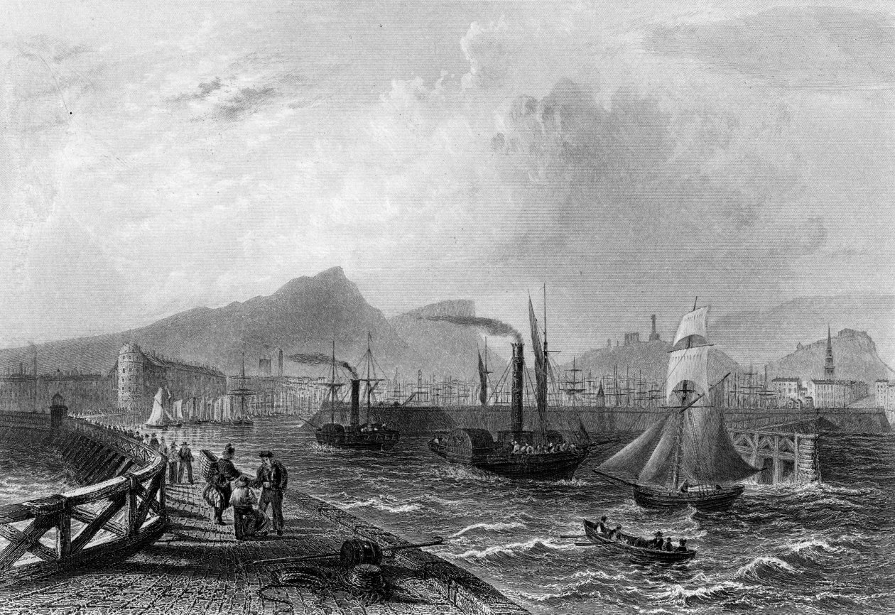 Leith Pier en haven, gegraveerd door Robert Wallis, ca. 1820 door William Henry Bartlett