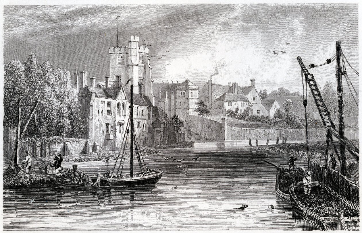 Maidstone vanaf het water, Kent, 1832 door William Henry Bartlett