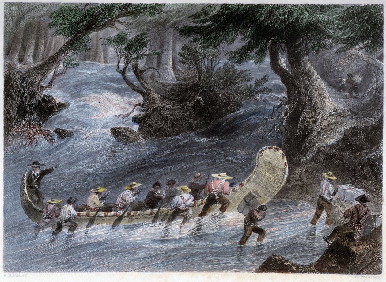 Mannen kanoën - in "Canadian scenery illustrated" door Bartlett W. H. door William Henry Bartlett