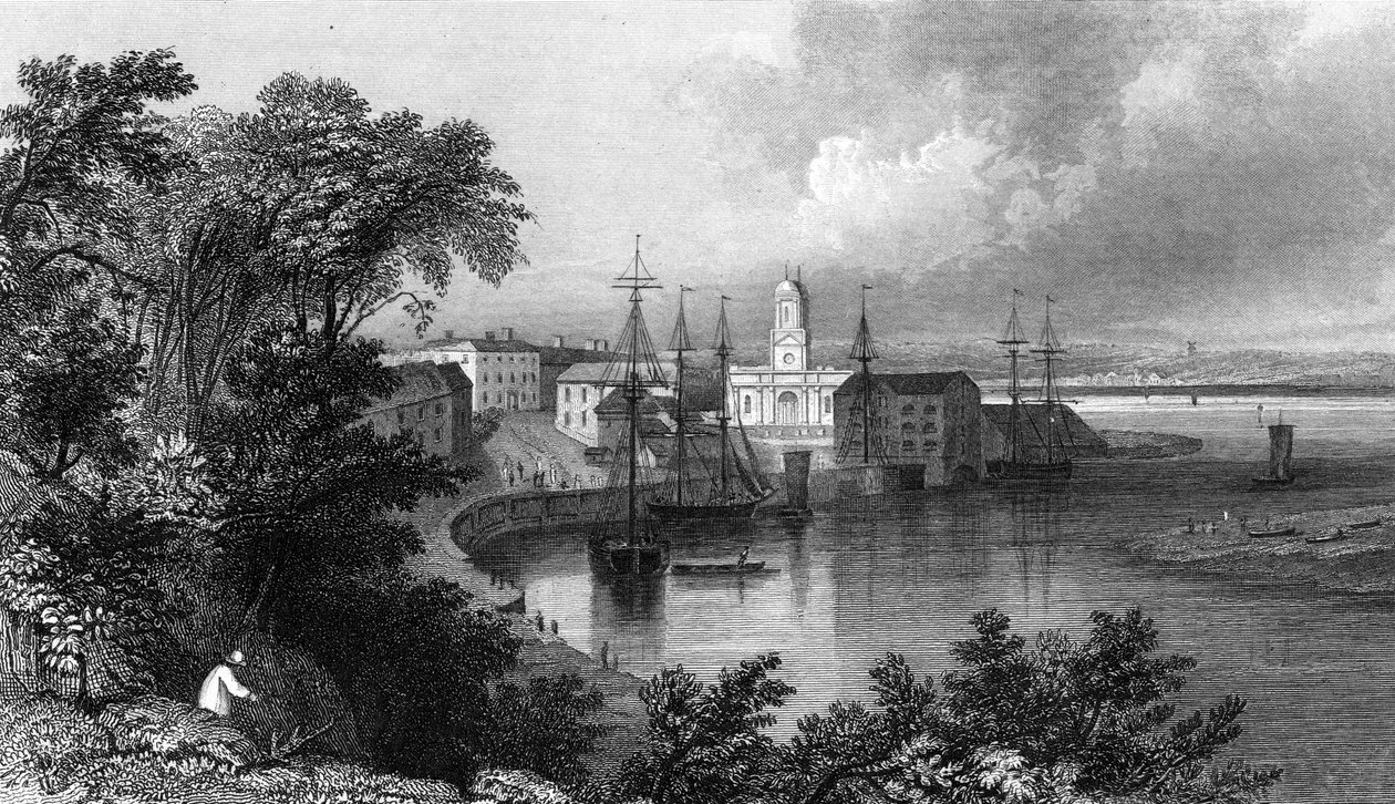 Mistley Quay, nabij Harwich, Essex, gegraveerd door John Rogers, 1832 door William Henry Bartlett