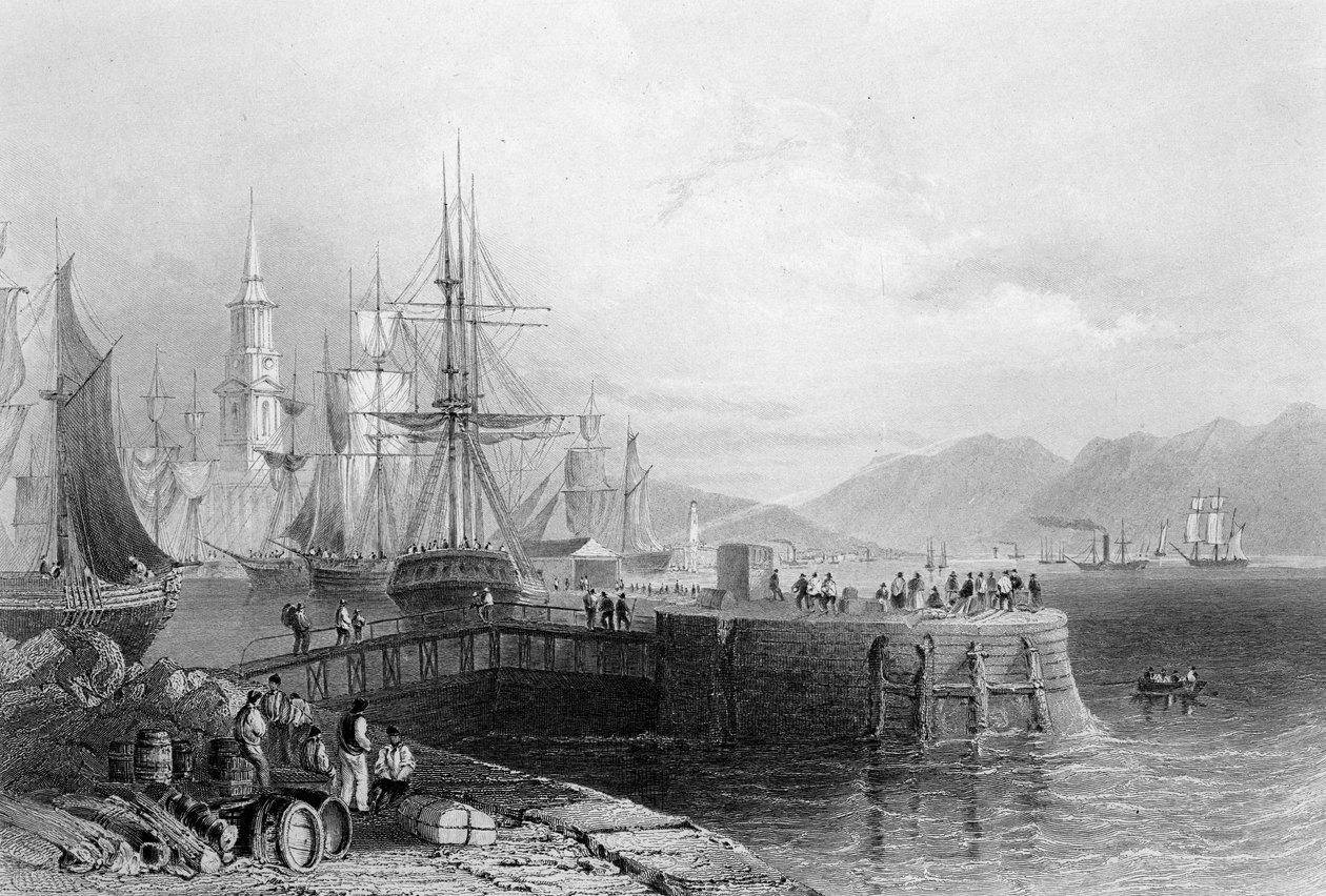 Port Glasgow, gegraveerd door J.W. Appleton, 1841 (gravure) door William Henry Bartlett