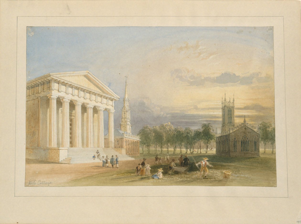 Studie voor Bartletts gezicht op Yale College en het Statehouse door William Henry Bartlett