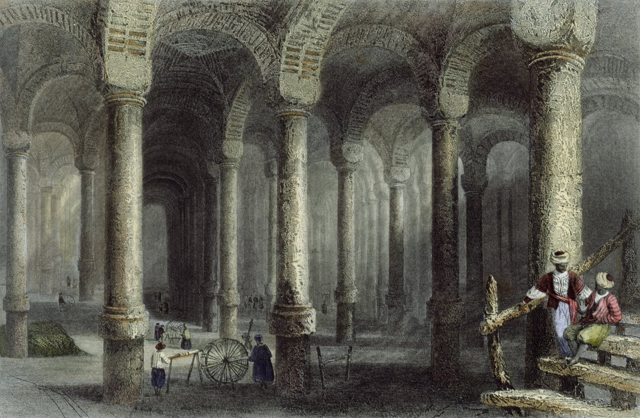 De Cisterne van Bin-Veber-Direg, of De Duizend en Eén, Istanbul, gegraveerd door J. Carter, ca. 1850 door William Henry Bartlett
