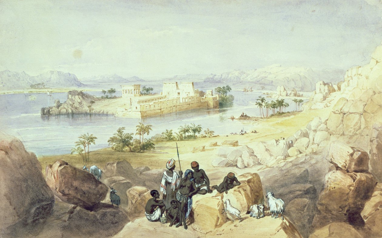 Het eiland Philae, kijkend naar de Nijl door William Henry Bartlett