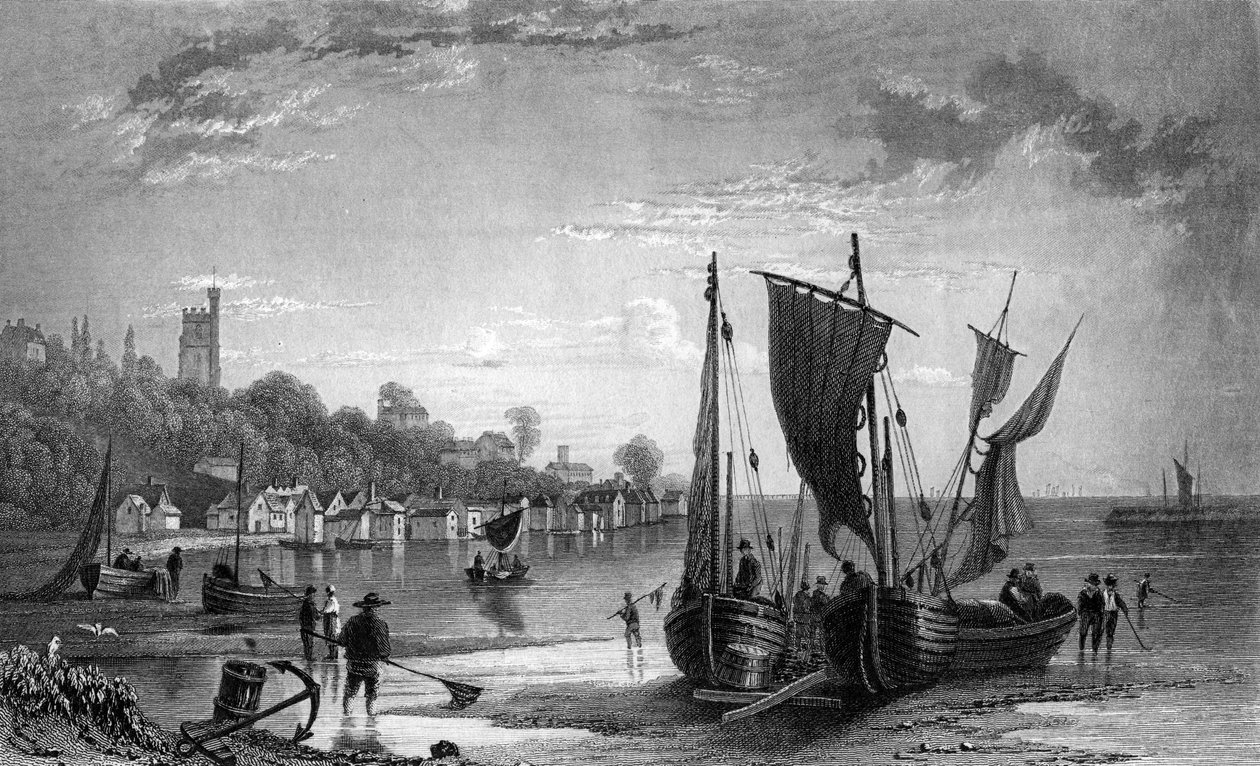 Het dorp Leigh, nabij Southend, Essex, gegraveerd door Charles Mottram, 1833 door William Henry Bartlett