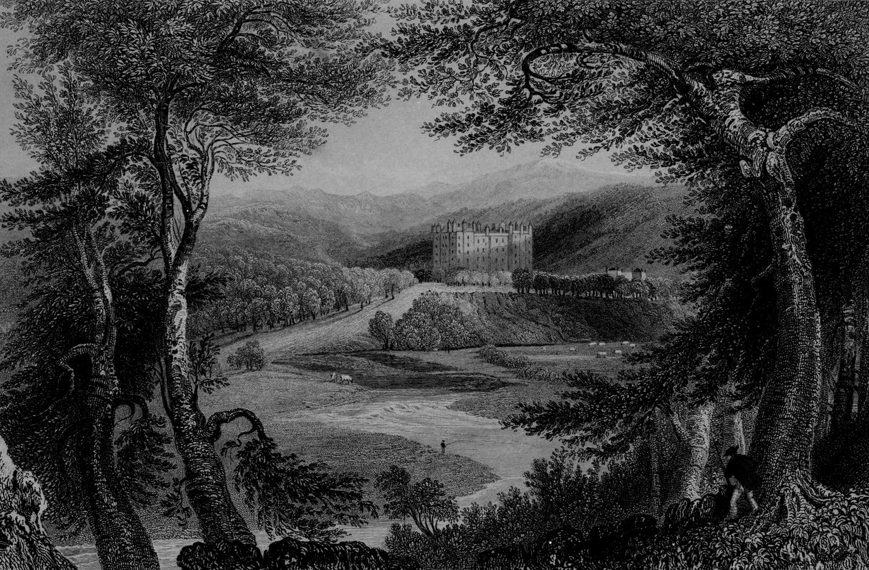 Uitzicht op Drumlanrig Castle, Dumfriesshire door William Henry Bartlett