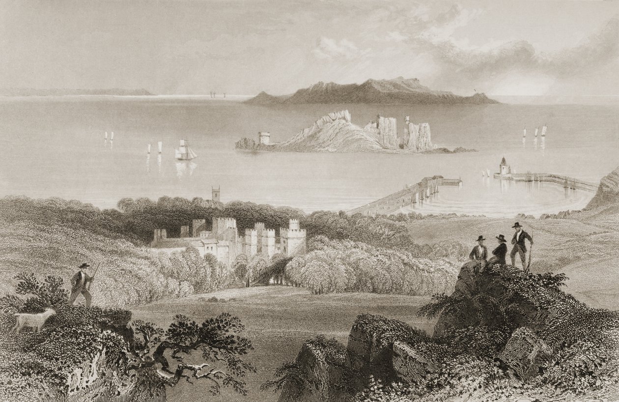 Uitzicht op Howth Castle, County Dublin, Ierland, uit 