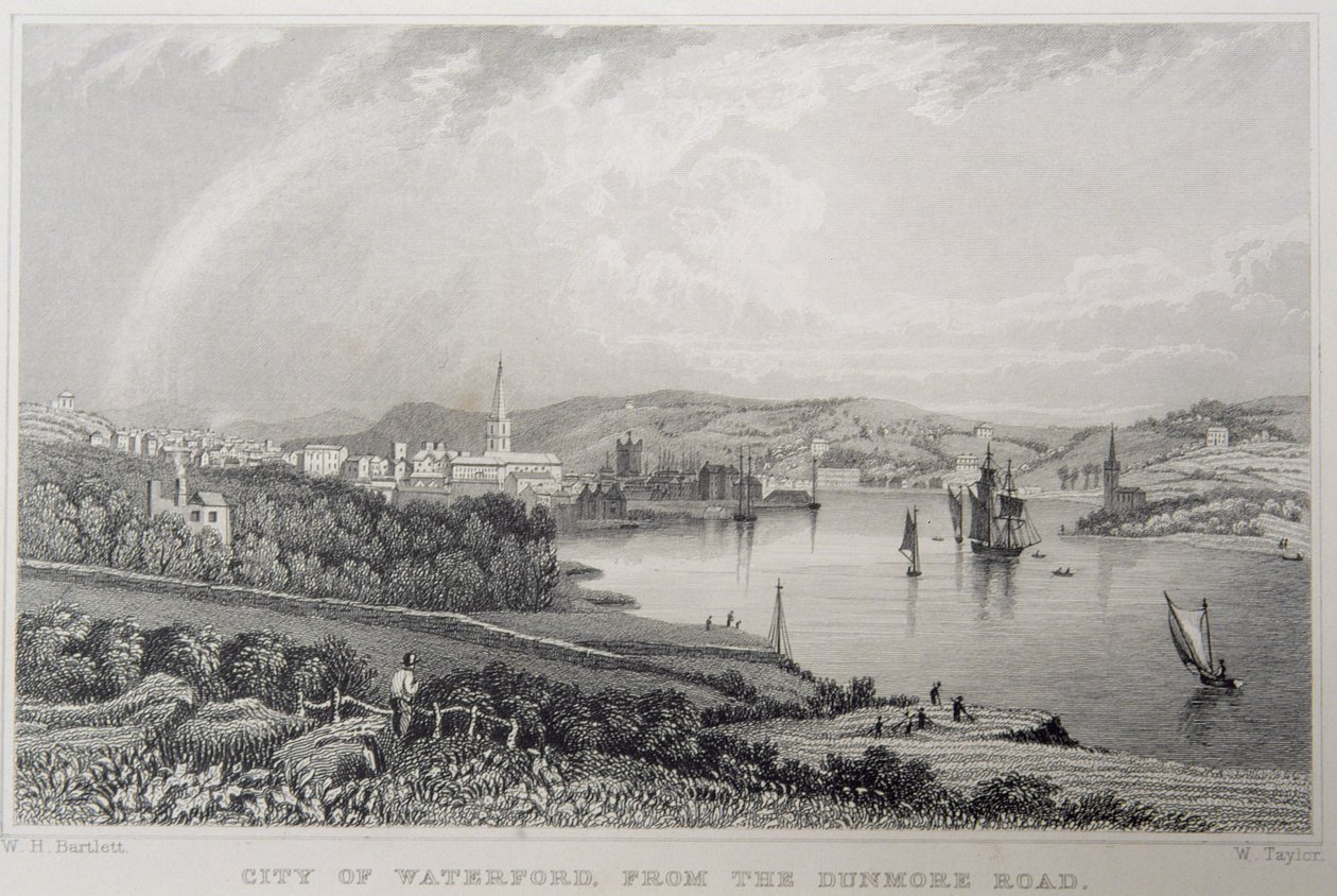 Uitzicht op Waterford vanaf The Dunmore Road, Ierland, gegraveerd door W. Taylor door William Henry Bartlett