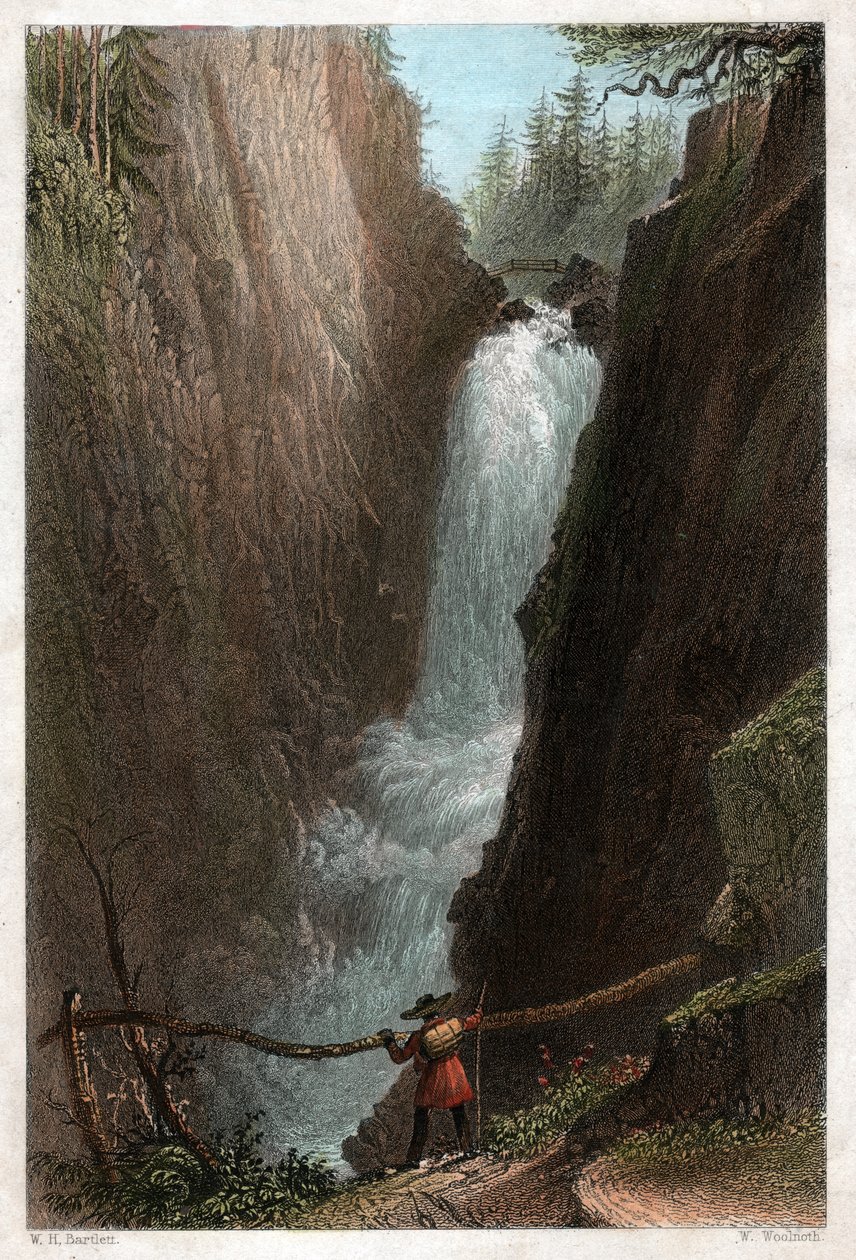 Watervallen van de Aar, in het Aar Gotthard massief, Zwitserse Alpen, ca. 1850 door William Henry Bartlett